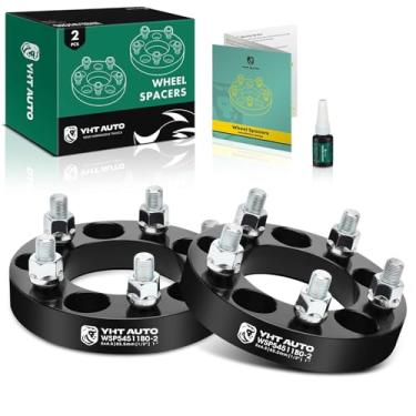Imagem de YHTAUTO Espaçadores de roda 5 x 4,5 polegadas, compatível com Jeep Grand Cherokee, Wrangler, Ford, Dodge, Lincoln, Mercury, Pontiac Model 5 x 114,3 mm Espaçadores de pneu com parafusos de 1/2" 82,5 mm furo do cubo 5 pinos 2 peças adaptador preto