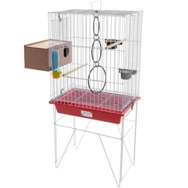 Imagem de Gaiola Criadeira Agapornis Mini Viveiro Com Ninho E Acessórios P/Pássaros Aves Completa(VERMELHO)