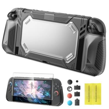 Imagem de Capa protetora de TPU para Nintendo Switch 2 – jogo confortável com textura de fibra de carbono antiderrapante, capa de TPU à prova de choque, 2 protetores de tela de vidro temperado, punhos para