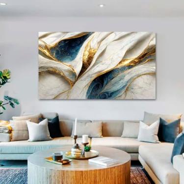 Imagem de Quadro Decorativo Abstrato Marmorizado Ondas, Tela em Canvas na Horizontal ideal para ambiente de Sala de estar, jantar, reuniões, Quarto e Hall de entrada