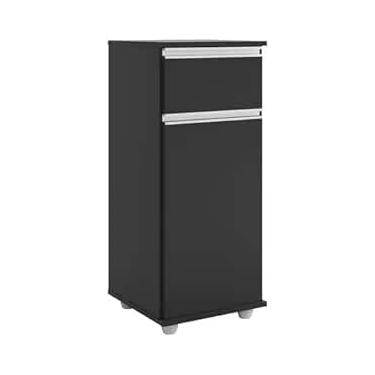 Imagem de Armário de 2 portas, preto, base com pés, estilo moderno, suporte bebedouro