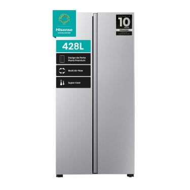 Imagem de Geladeira 428L Hisense RS3P428 Side by Side Inverter Frost Free Portas Planas Puxador Embutido Cinza