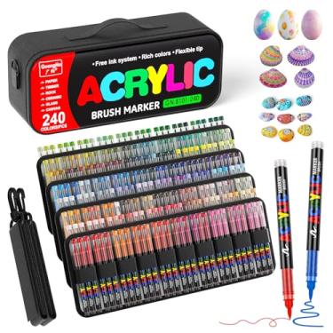 Imagem de Marcadores de tinta acrílica de 240 cores com bolsa de transporte e alça de ombro, canetas de tinta de ponta de pincel macio, canetas acrílicas para madeira, tela, vidro, tecido, ovo, pintura rupestre