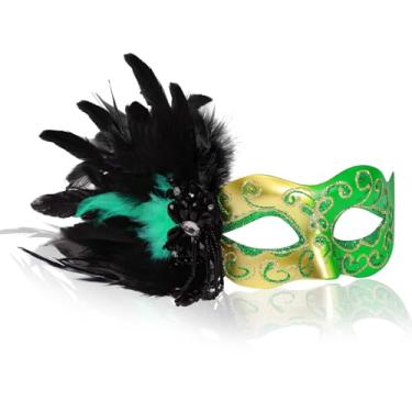 Imagem de KDVOG Feather Masquerade Mask for Women, 2025 New Womens Mascarade Venetian Mask for Masquerade Party, Halloween, Cosplay Prom, Mardi Gras Ball, Christmas, Birthday, Wedding,Green