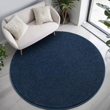 Imagem de FALARK Tapetes redondos azul marinho para sala de estar, quarto, 1,2 x 1,2 m, ultramacio, espuma viscoelástica moderna, tapete circular antiderrapante, confortável, lavável para meninos e meninas