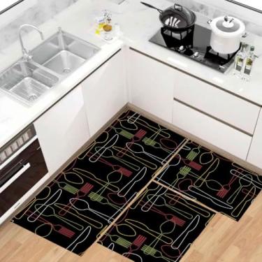 Imagem de Kit Tapete Passadeira de Cozinha Antiderrapante Absorvente (Talheres Coloridos)