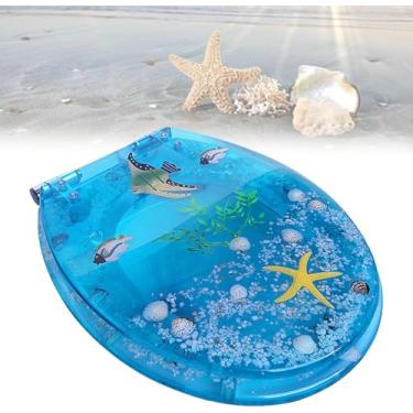 Imagem de Assento De Vaso Sanitário Azul, Assento De Vaso Sanitário De Fechamento Suave Dobradiças Ajustáveis Material De Resina Tampa Do Assento De Vaso Sanitário Liberaçã, Blue Bream