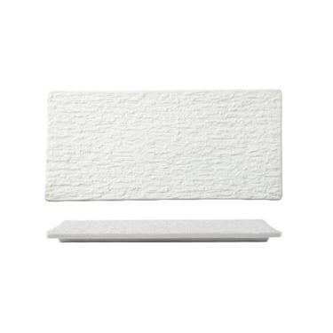 Imagem de Prato de cerâmica estilo ocidental com padrão de rocha retrô fosco requintado preto e branco -30 cm retangular branco plano