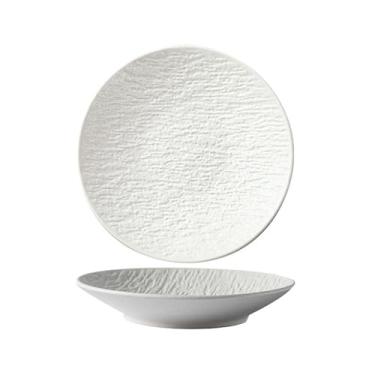 Imagem de Prato de cerâmica estilo ocidental com padrão de rocha retrô fosco requintado preto e branco - prato de 25,4 cm de profundidade - branco
