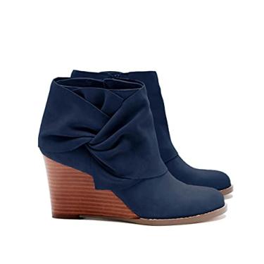 Imagem de Fashare Botas femininas de salto anabela salto baixo, botas de salto alto, sapatos de inverno, Azul marino, 6.5