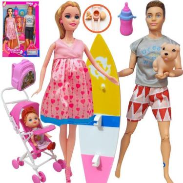 Imagem de Kit Boneco e Boneca Grávida Com Bebê Na Barriga, Com Prancha de Surf F