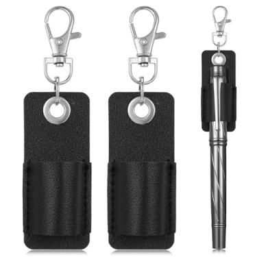 Imagem de Suporte de caneta Xindojuz 2 peças para cordão, porta-lápis portátil, clipe de couro antiperda de bolso de enfermeira, porta-canetas retrátil, clipe para prancheta, enfermeiras, carteiro (preto)