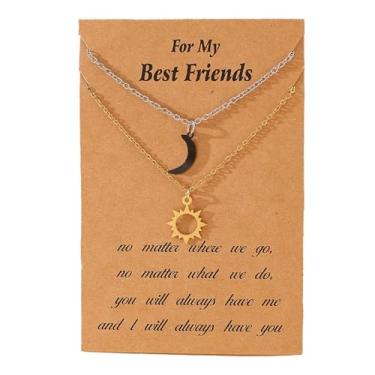 Imagem de LittleFathand Colar de sol e lua para amizade combinando melhores amigos, colar de aço inoxidável com pingente de lua e sol para presente de BFFJewelry, Zinco, Sem Pedra Preciosa