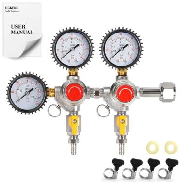 Imagem de HGKEKE Regulador de CO2 Regulador de cerveja de pressão de saída dupla 60PSI Kegerator regulador de CO2 para barril com controle de precisão e peças Kegerator de entrada CGA-320 para fermentação