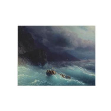 Imagem de Ivan Aivazovsky Impressão de arte de parede em tela - Tela de arte - Pintura de paisagem - Pôster para decoração de casa - Tempestade no Mar Negro 70 x 90 cm 28 x 35 polegadas Somente tela