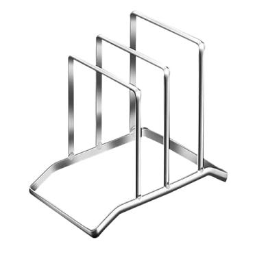 Imagem de YUNYDSM Suporte de tábua de corte, rack de tábua de cortar de aço inoxidável, organizador de tampa de panela, prateleira de armazenamento de utensílios de cozinha para bancada, para tampas de panela e