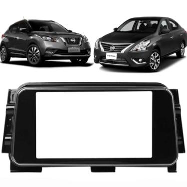 Imagem de Moldura para Painel Central Nissan Kicks e Versa, Acabamento Black Piano, 18x10 cm, Adaptador para Som Automotivo
