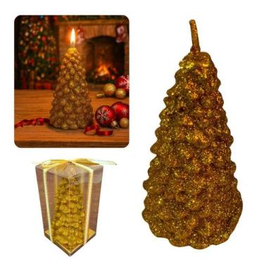 Imagem de Vela decorativa natalina em formato de pinheiro com glitter 10cm para 