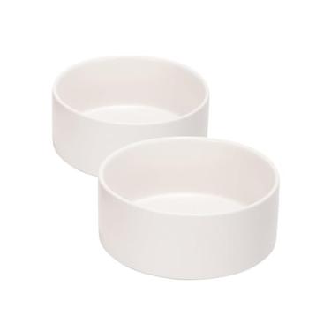 Imagem de SPUNKYJUNKY Tigela de cerâmica para cães e gatos de 813 g, tigela de água para comida moderna e pesada para substituição branca (pacote com 2)