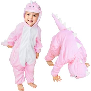 Imagem de Breevo Fantasia infantil de dinossauro rosa para meninas 3T 4T