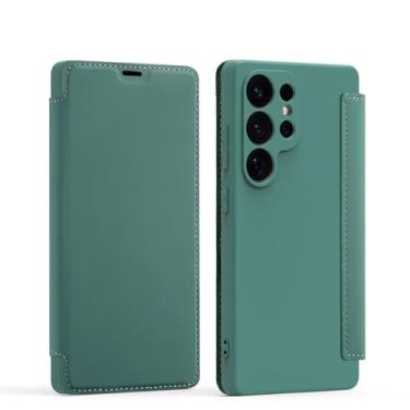 Imagem de HJZSZX Para Samsung S25Plus Proteção Total Silicone Líquido Flip Phone Case Wallet Card Slot Bracket Cover (Para Samsung S25Plus/Verde Escuro)