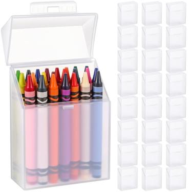 Imagem de Clabby Caixa de giz de cera de plástico transparente a granel comporta 24 caixas de giz de cera com tampa articulada e fecho de pressão para canetas, escola, material de escritório, organização