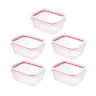 Imagem de " Kit 5 Potes Herméticos Plastil 550ml Potes Para Marmitas Com 2 Travas De Segurança Para Transporte De Alimentos Porta Frios E Petiscos Pote Hermético Com Anel de Vedação Material BPA Free "