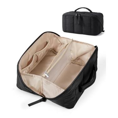 Imagem de BAGSMART Bolsa de maquiagem inchada, 01 - Preto, Bolsa de maquiagem plana aberta