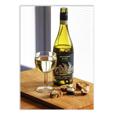Imagem de Placa Decorativa Taça E Garrafa De Vinho Branco Fotografia Bar Bebida Decoração Poster Quarto Sala