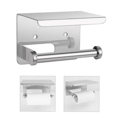 Imagem de Suporte Papel Higienico Inox Banheiro Lavabo Prateleira Porta Objeto C