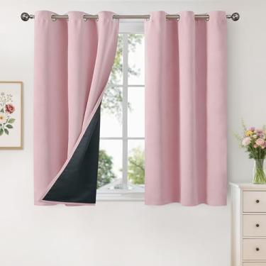 Imagem de YoungsTex Cortinas curtas 100% blackout de 100 cm de comprimento para quarto infantil, cortinas blackout grossas com isolamento térmico com bloqueio de luz, com forro, rosa bebê, 2 painéis, 106 x 101