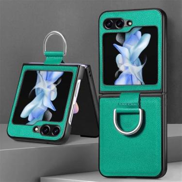 Imagem de Capa de telefone com anel de dedo para Samsung Z Flip 6 5 4 3 2 Flip6 Flip5 Flip4 Flip3 Flip2 5G Capa de couro PU de plástico rígido, verde, para Galaxy Z Flip 1