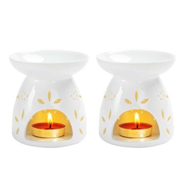 Imagem de GENTI 2 peças de suporte de luz de chá de cerâmica, queimador de óleo essencial, aquecedor de cera, queimador de cera derretida, suporte de luz de chá para decoração de casa