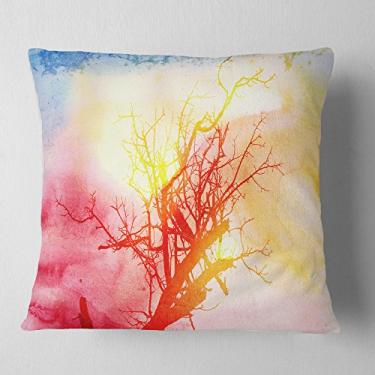 Imagem de Designart Manta de pintura colorida de árvores fumê para sala de estar, sofá, enchimento de almofada de alta qualidade + capa de almofada impressa em ambos os lados 40,64 cm x 40,64 cm