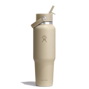 Imagem de Hydro Flask Garrafa de água de viagem – aço inoxidável isolada – tampa larga com palha, não derrama, à prova de vazamento em 1,134 g castanho aveia