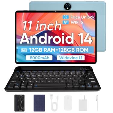 Imagem de Tablet Android 14 2024, tablets Android mais recentes, tablet de 11 polegadas 12 GB + 128 GB + 1 TB de expansão, tablet 2 em 1 com teclado, suporte para desbloqueio facial, tablet PC octa-core, WiFi6,