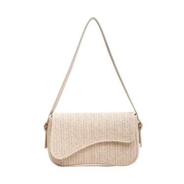 Imagem de QWINEE Bolsas femininas de palha nas axilas, bolsas de ombro com aba boho, alça superior, bolsa de verão e férias na praia, Bege, One Size