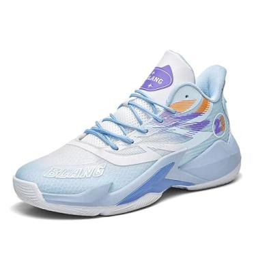 Imagem de Bolognifi Tênis de basquete masculino cano alto, calçado esportivo moderno e antiderrapante para atividades ao ar livre Equipamento de basquetebol(Blue,36 BR)