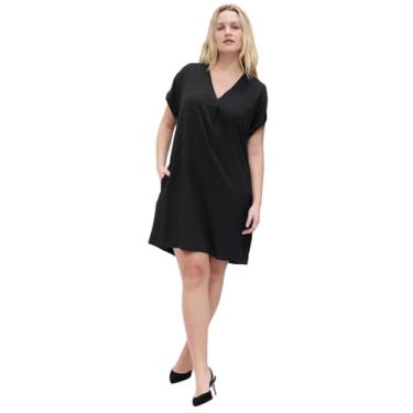 Imagem de GAP Vestido feminino de manga curta com gola V, Preto verdadeiro 1, GG