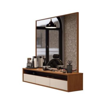 Imagem de Bancada Suspensa para Salão de Beleza Cabeleireiro Balcão de Barbearia Suspensa Life 1.12 - Off White com Freijo - MoveisAqui