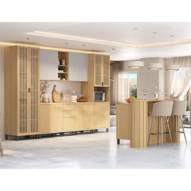 Imagem de Cozinha Completa 100% Mdf 8 Peças Aura Luciane Móveis Carvalho/carvalho/cinza Cristal