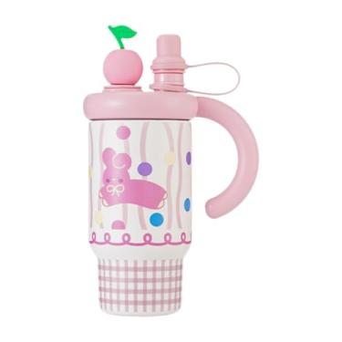 Imagem de YWJLQH Copo térmico de 800 ml com alça, portátil, reutilizável, para garrafa de água, aço inoxidável, para academia, viagens, casa, escritório, Coelho Rosa
