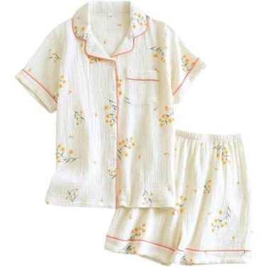 Imagem de Pijamas Para Mulheres Algodão Verão Mulheres Pijamas Polka Print Pijamas Shorts De Manga Curta Feminina Conjunto De 2 Peças, C, M