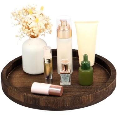 Imagem de Bandeja decorativa redonda, bandeja de mesa de servir de madeira, placa de vela para velas de pilar, mesa de centro de jantar, acessórios de mesa de centro, decoração de casa, banheiro (cor pesada, 30
