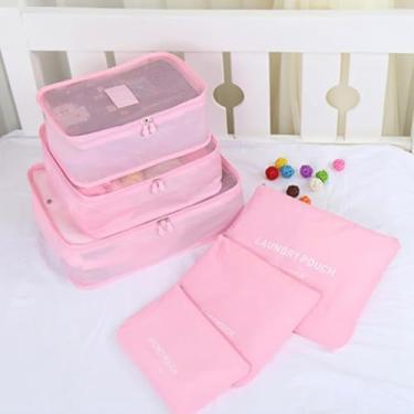 Imagem de Kit Organizador de Mala de Viagem Prático 6 Peças Necessaires para Roupas, Maquiagens,cuecas calcinhas e meias (Rosa)
