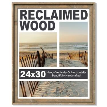 Imagem de Moldura de pôster rústica de 61 x 76 cm, moldura de madeira de celeiro recuperada com vidro temperado HD, canto envelhecido para galeria familiar, suporte de parede horizontal e vertical e exibição de