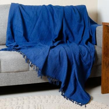Imagem de Manta 3,00M x 1,80M Sofá King Grande Grossa Decoração Sala Protetora Decorativa Colcha Coberta (Azul Mesclado (3,00M x 1,80M))