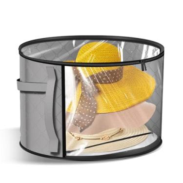 Imagem de LCZNXJJY Caixa de chapéu com tampa redonda caixa de armazenamento de chapéu de cowboy de grande capacidade para 5 a 7 chapéus capa dobrável para chapéu de abas largas, caixa de armazenamento de