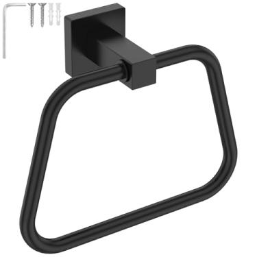 Imagem de Toalheiro/toalheiro de mão, suporte de toalha moderno montado na parede à prova de umidade aço inoxidável 304, gancho de toalha redondo simples para pia de banheiro e cozinha (preto/prata) (preto)