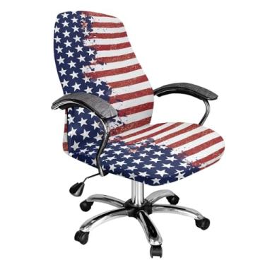 Imagem de Wanyint Capa de cadeira de escritório retrô com bandeira americana para cadeiras de apoio de braço, estampa elástica, capa para cadeira de computador, removível, antiderrapante, com encosto alto